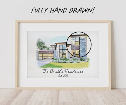 Watercolor Hand Drawn House Custom Portrait