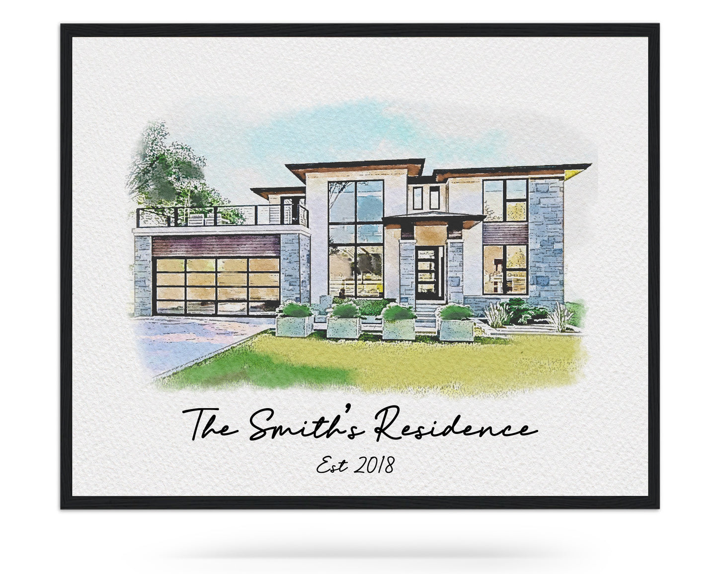 Watercolor Hand Drawn House Custom Portrait