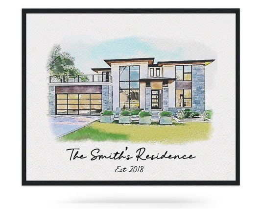 Watercolor Hand Drawn House Custom Portrait