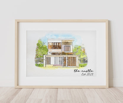 Watercolor Hand Drawn House Custom Portrait