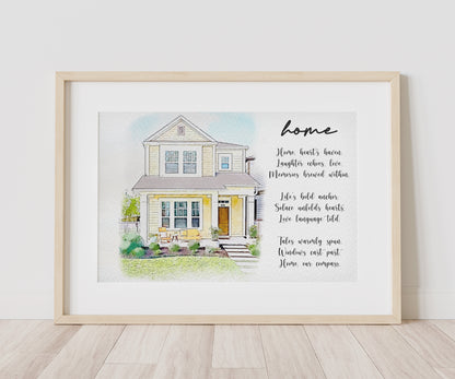 Watercolor Hand Drawn House Custom Portrait